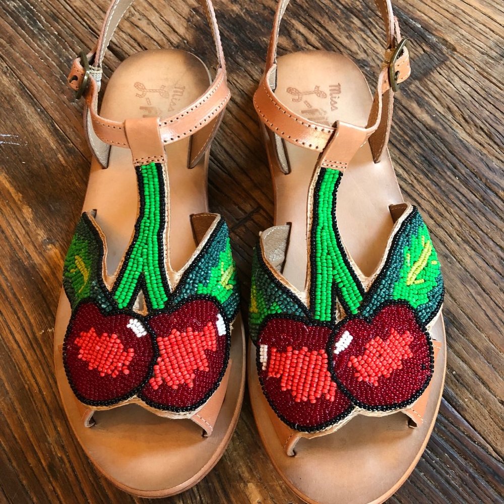Miss L Fire Beaded Cherry Sandals Size 38